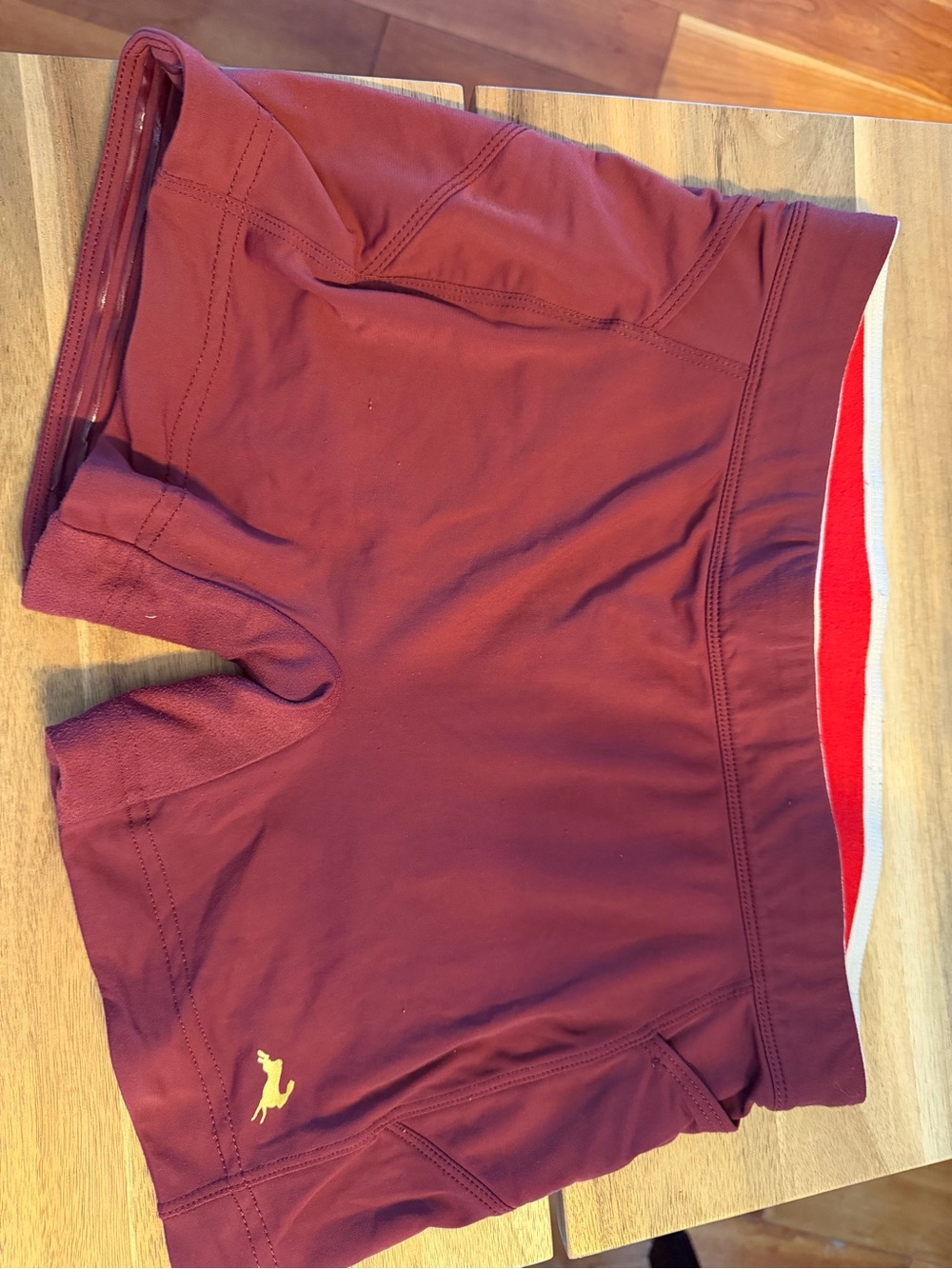 Tracksmith Burgundy Bike Shorts with Gold Logo